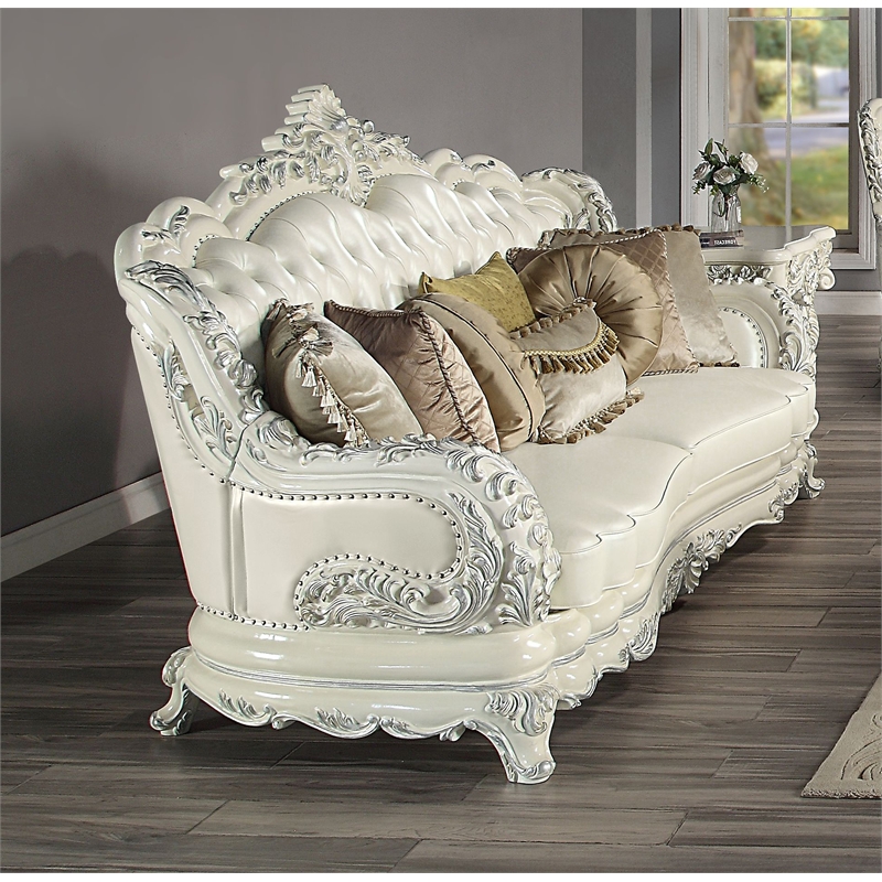 Home Square 3-Piece Set with Faux Leather Loveseat & Chair & Sofa in White