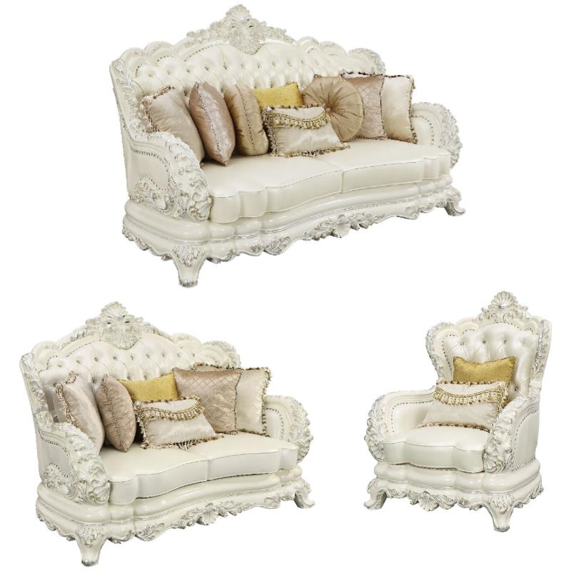 Home Square 3-Piece Set with Faux Leather Loveseat & Chair & Sofa in White