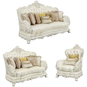 Home Square 3-Piece Set with Faux Leather Loveseat & Chair & Sofa in White