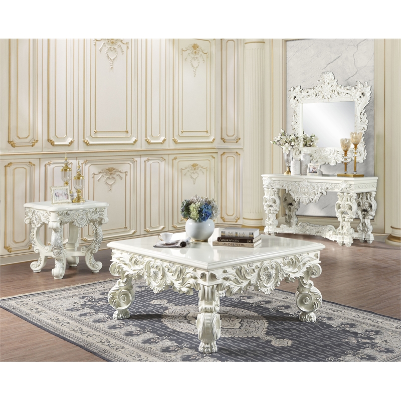 Home Square 2-Piece Set with Wooden Top Sofa Table & End Table in Antique White