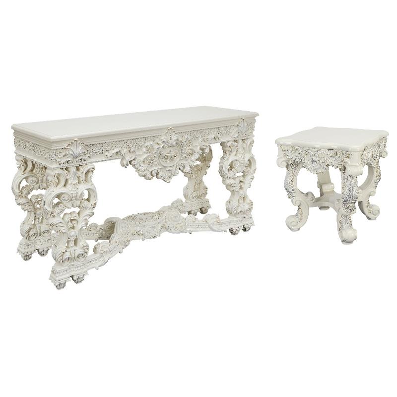 Home Square 2-Piece Set with Wooden Top Sofa Table & End Table in Antique White