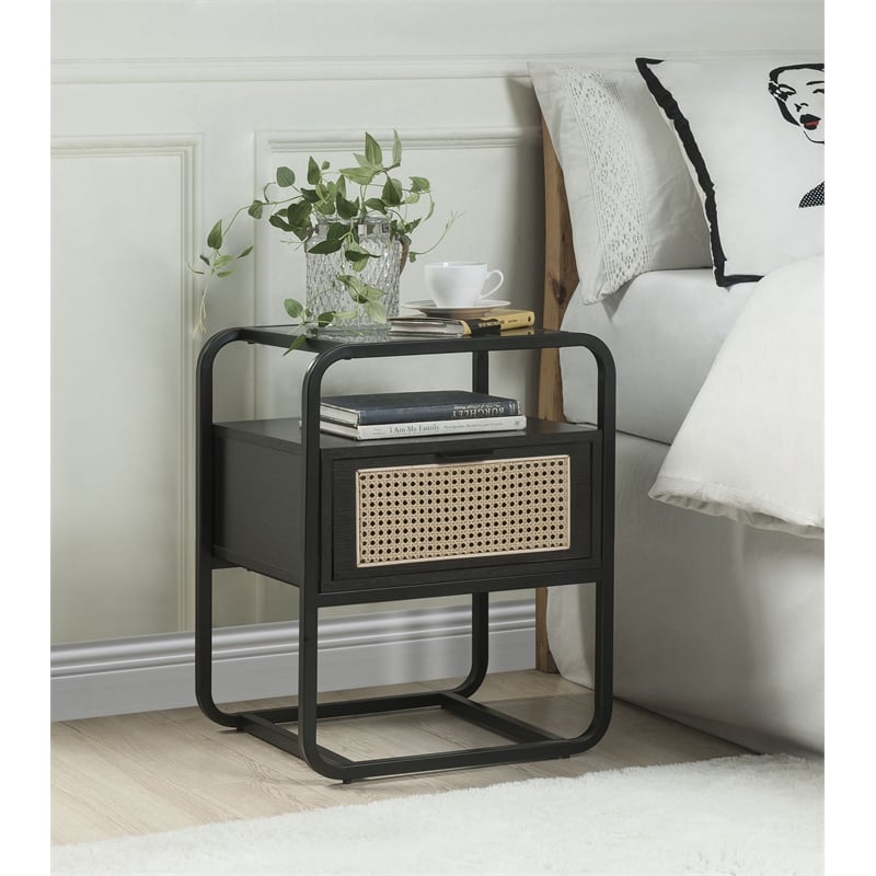 Home Square 2-Piece Set with Accent Table and Rectangular TV Stand in Black