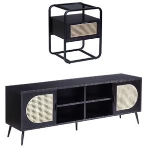 Home Square 2-Piece Set with Accent Table and Rectangular TV Stand in Black