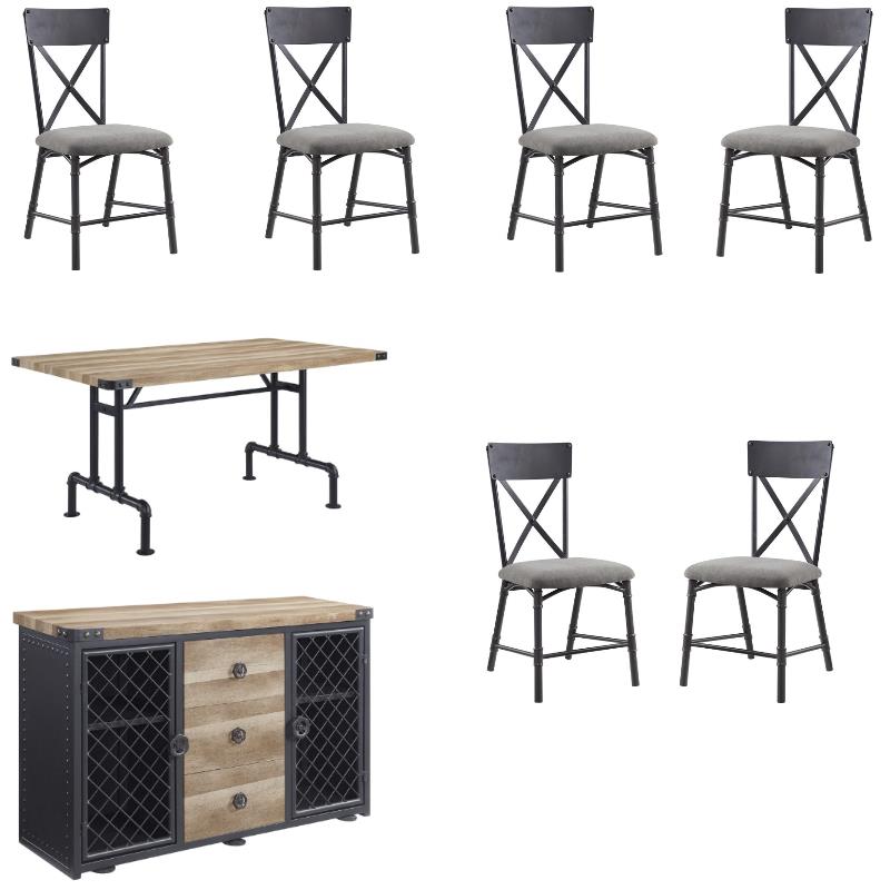 Home Square 8-Piece Set with Dining Table & 6 Side Chairs & 3 Drawer Server