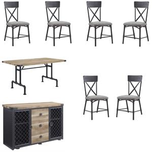 Home Square 8-Piece Set with Dining Table & 6 Side Chairs & 3 Drawer Server