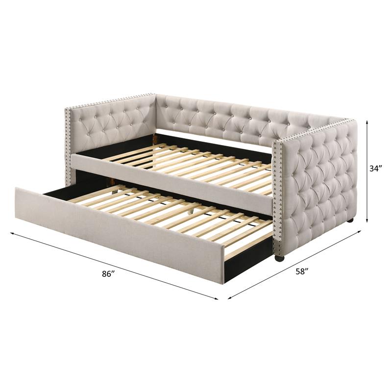 Home Square 2-Piece Set with Fabric Upholstery Chair & Full Daybed Trundle