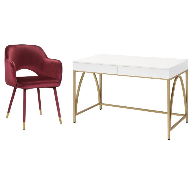 Home Square 2-Piece Set with Accent Chair and Wooden Top Writing Desk