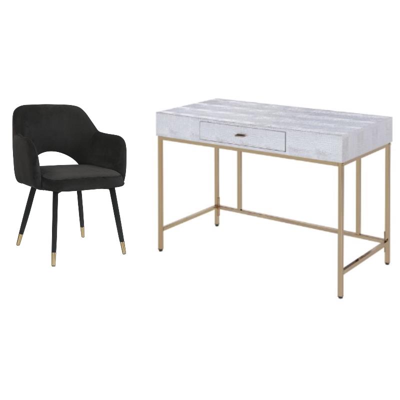 Home Square 2-Piece Set with Velvet Accent Chair and Writing Desk