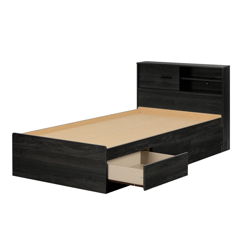Home Square 2-Piece Set with Bed with Bookcase and Nightstand in Gray Oak