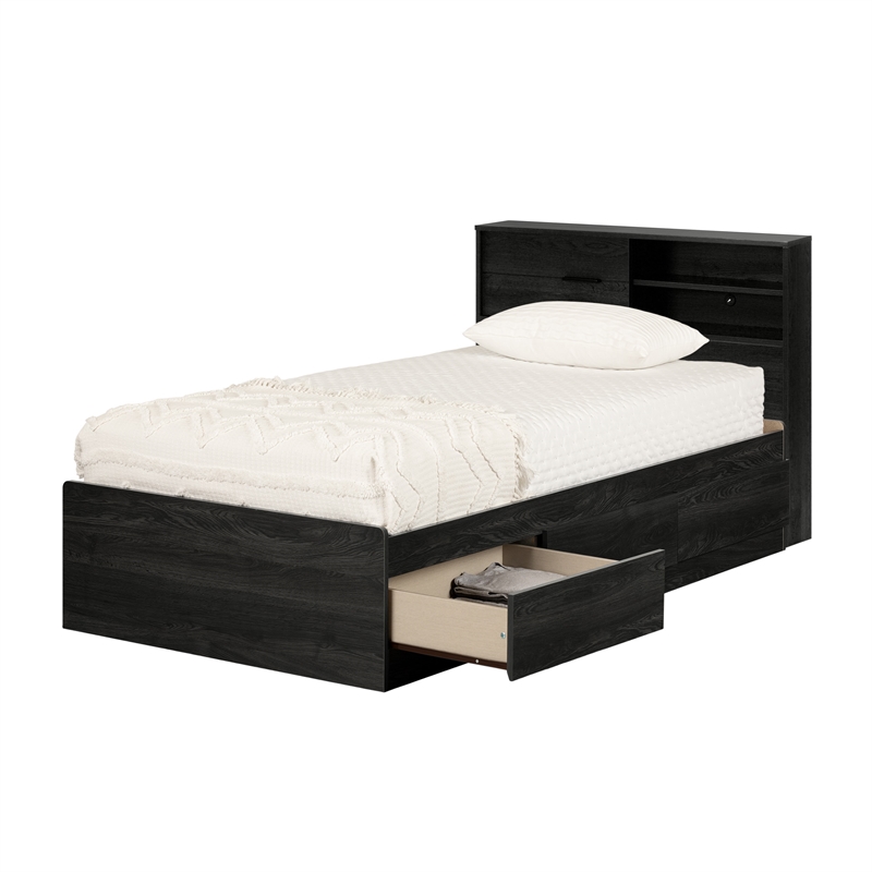 Home Square 2-Piece Set with Bed with Bookcase and Nightstand in Gray Oak
