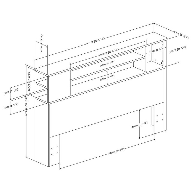Home Square 2-Piece Set with Platform Bed & Queen Bookcase Headboard in White