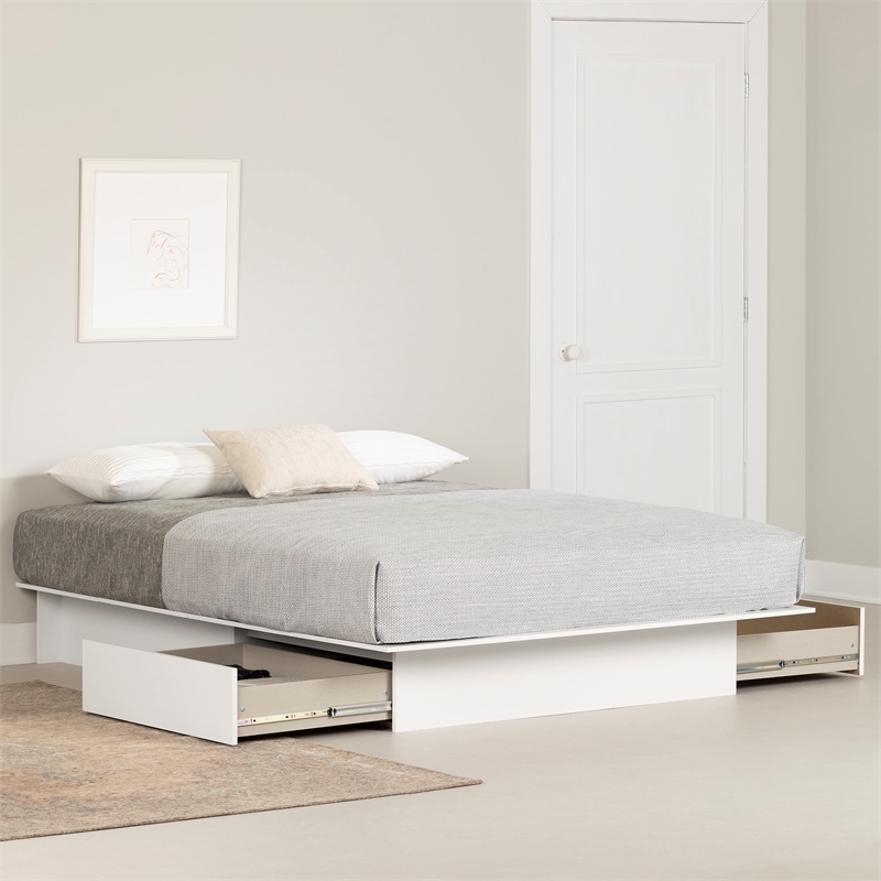 Home Square 2-Piece Set with Platform Bed & Queen Bookcase Headboard in White