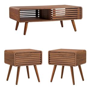 Home Square 3-Piece Set with 2 Side Tables and Coffee Table in Walnut