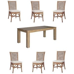 Home Square 7-Piece Set with 6 Rattan Side Chairs and Dining Table