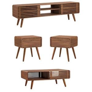 Home Square 4-Piece Set with 2 Side Tables & Coffee Table & TV Stand in Walnut