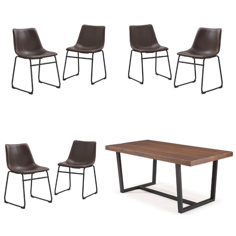Home Square 7-Piece Set with Dining Table and 6 Dining Chairs in Brown