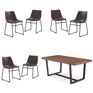 Home Square 7-Piece Set with Dining Table and 6 Dining Chairs in Brown