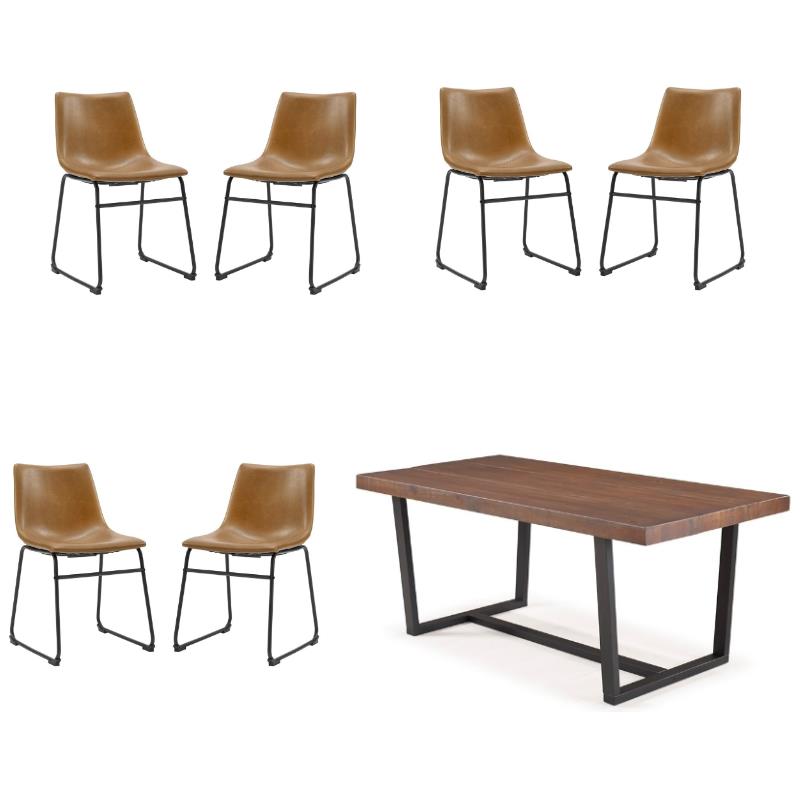 Home Square 7-Piece Set with Dining Table and 6 Dining Chairs in Whiskey Brown