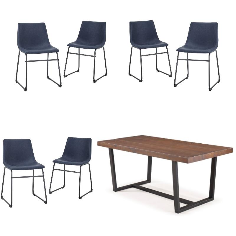 Home Square 7-Piece Set with Dining Table and 6 Dining Chairs in Navy Blue