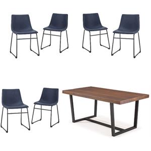 Home Square 7-Piece Set with Dining Table and 6 Dining Chairs in Navy Blue