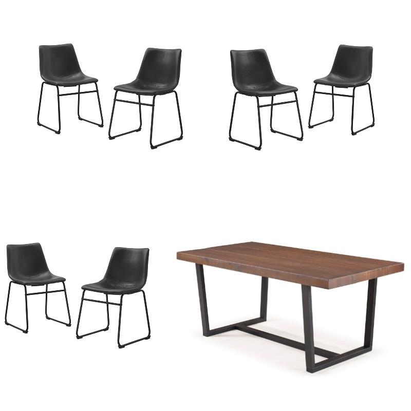 Home Square 7-Piece Set with Dining Table and 6 Dining Chairs in Black