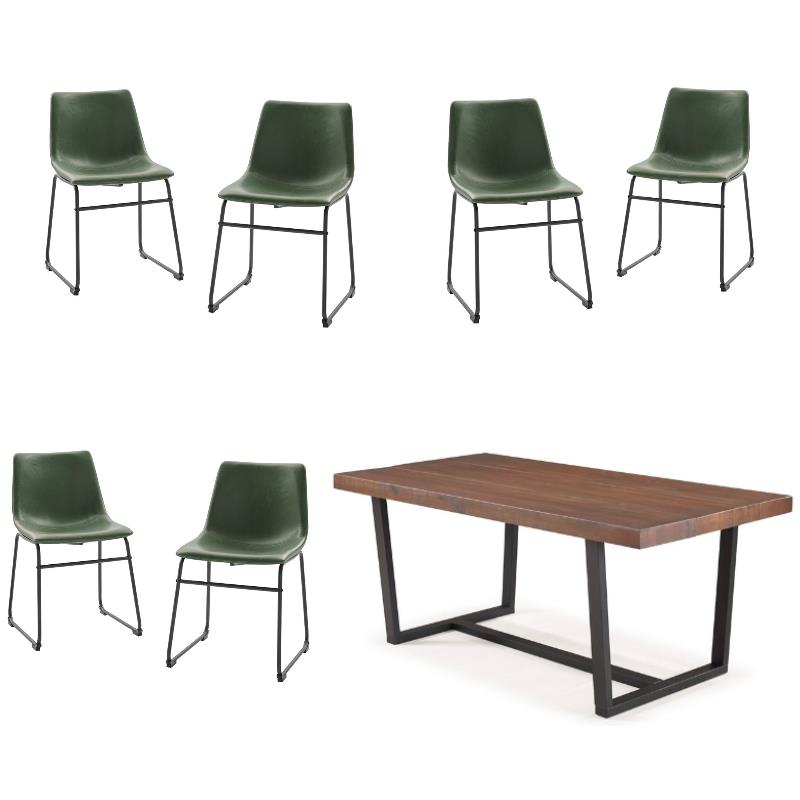 Home Square 7-Piece Set with Dining Table and 6 Dining Chairs in Green