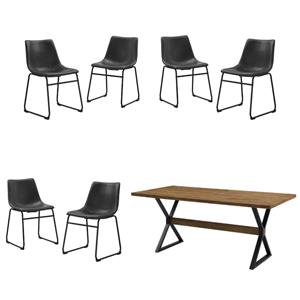 Home Square 7-Piece Traditional Fabric & Solid Wood Dining Set in Oak/Black