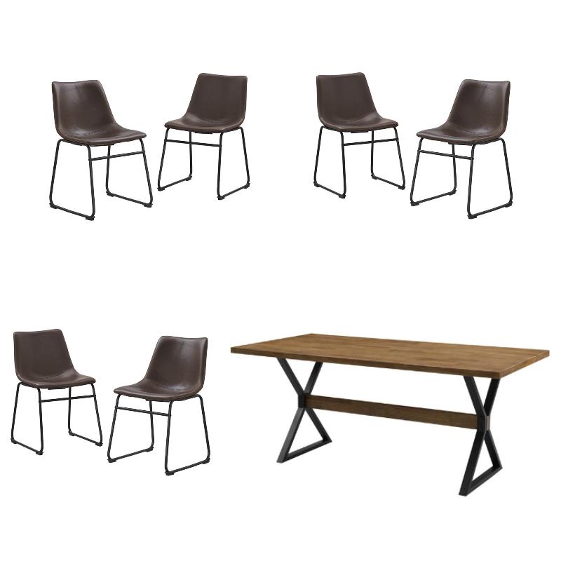 Home Square 7-Piece Traditional Fabric & Solid Wood Dining Set in Oak/Brown