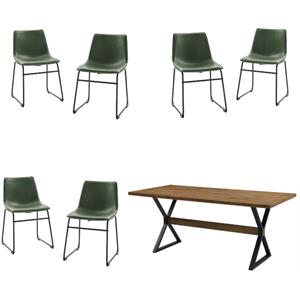 Home Square 7-Piece Traditional Fabric & Solid Wood Dining Set in Oak/Green