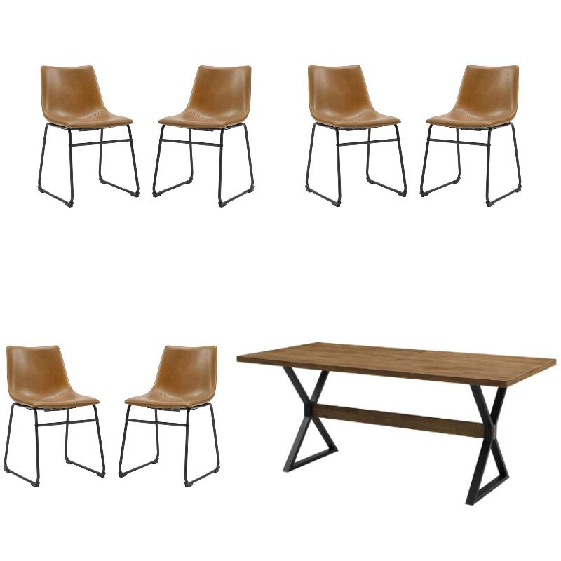 Home Square 7-Piece Traditional Fabric & Solid Wood Dining Set in Oak/Brow