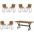 Home Square 7-Piece Traditional Fabric & Solid Wood Dining Set in Oak/Brow