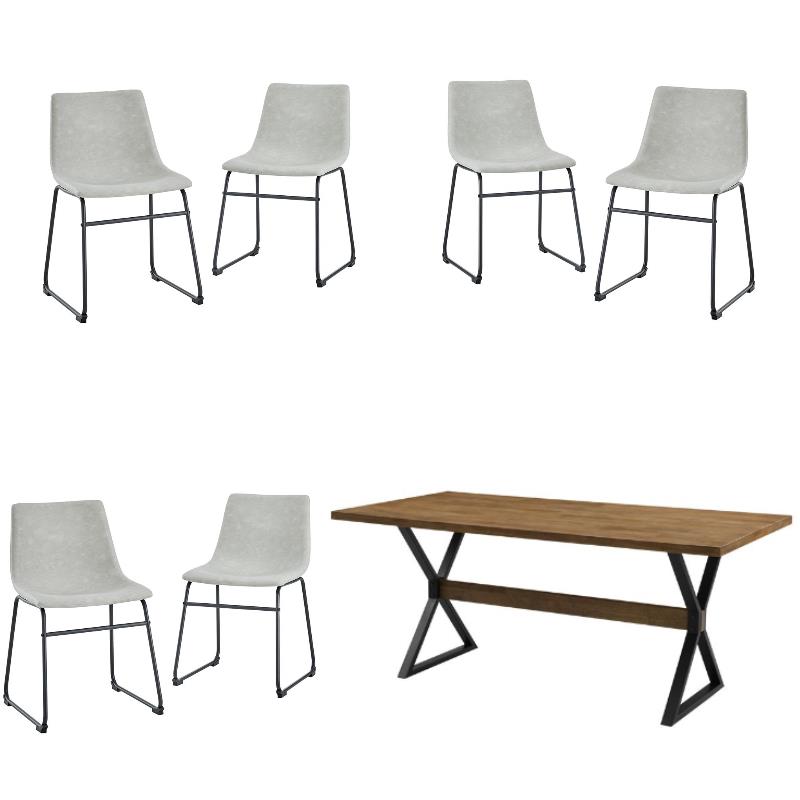 Home Square 7-Piece Traditional Fabric & Solid Wood Dining Set in Oak/Gray