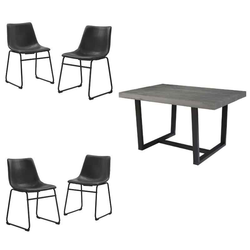Home Square 5-Piece Faux Leather & Solid Wood Dining Set in Gray/Black