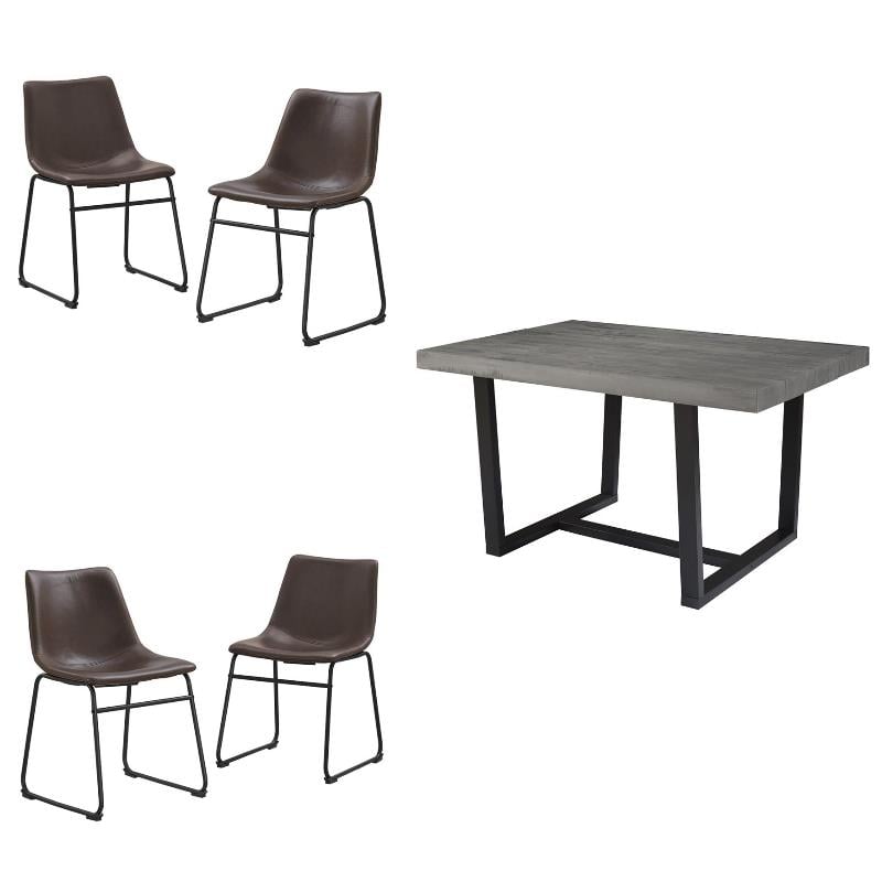 Home Square 5-Piece Faux Leather & Solid Wood Dining Set in Brown/Gray