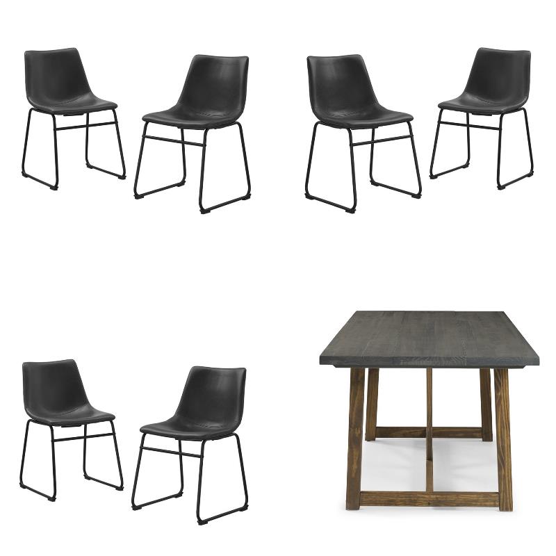 Home Square 7-Piece Set with Wood Dining Table & 6 Dining Chairs in Black