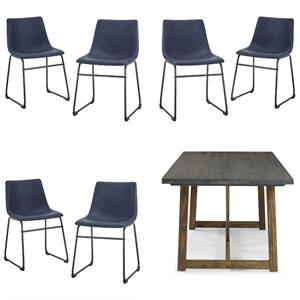 Home Square 7-Piece Set with 72&quot Wood Dining Table & 6 Dining Chairs in Blue