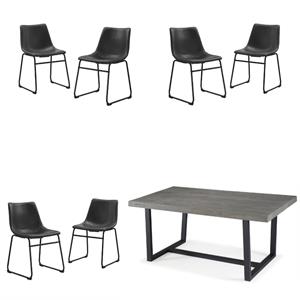 Home Square 7-Piece Set with Rustic Wood Dining Table & 6 Dining Chairs in Black