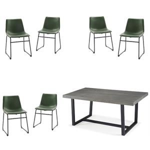 Home Square 7-Piece Set with Rustic Wood Dining Table & 6 Dining Chairs in Green