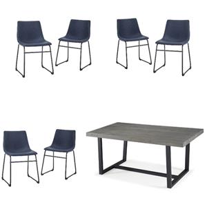 Home Square 7-Piece Set with Solid Wood Dining Table and 6 Dining Chairs in Blue