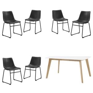 Home Square 7-Piece Set with 60&quot Wood Dining Table and 6 Dining Chairs in Black