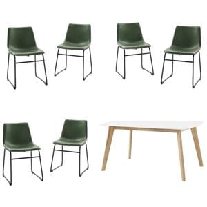 Home Square 7-Piece Set with 60&quot Wood Dining Table and 6 Dining Chairs in Green