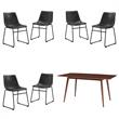 Home Square 7-Piece Set with Mid-Century Dining Table & 6 Dining Chairs in Black