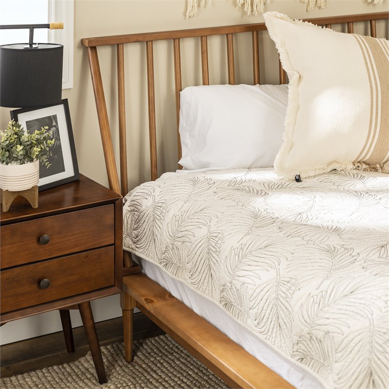 Home Square 3-Piece Set with Platform Bed and 2 Nightstands in Caramel