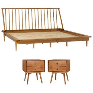 Home Square 3-Piece Set with Platform Bed and 2 Nightstands in Caramel
