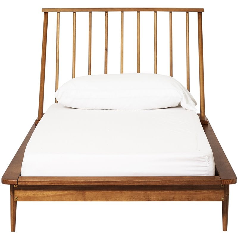 Home Square 3-Piece Set with Spindle Bed and 2 Nightstands in Caramel