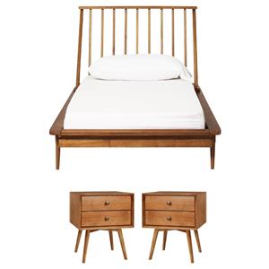 Home Square 3-Piece Set with Spindle Bed and 2 Nightstands in Caramel