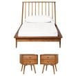 Home Square 3-Piece Set with Spindle Bed and 2 Nightstands in Caramel