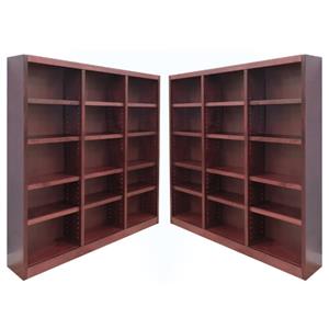 Home Square 72&quot Tall 15-Shelf Triple Wide Wood Bookcase in Cherry - Set of 2