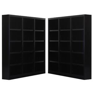 Home Square 72&quot Tall 15-Shelf Triple Wide Wood Bookcase in Espresso - Set of 2