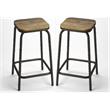 Home Square Iron and Wood Square Bar Stool in Natural - Set of 2